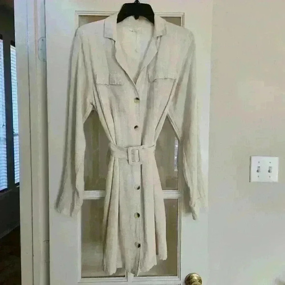 NWOT Sim & Sam Long Sleeve Button Down Collared Linen Cotton Belt Fall Dress XL - Picture 1 of 15